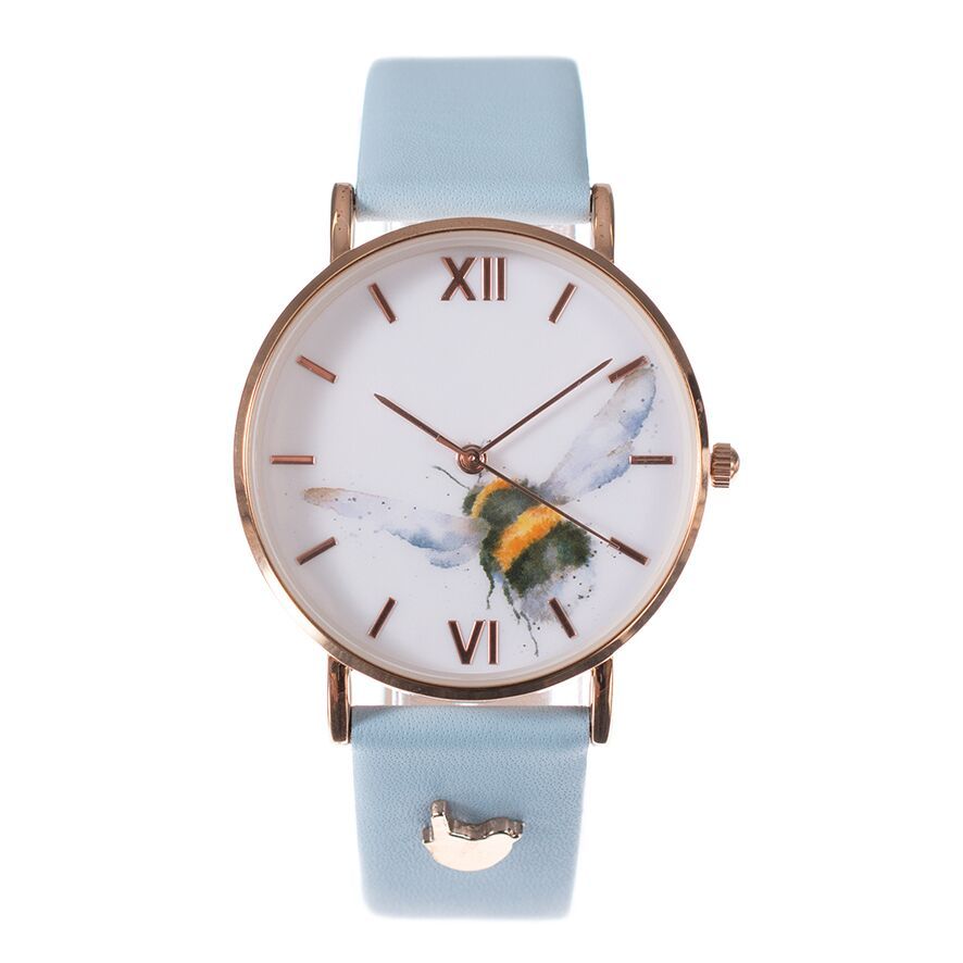 Wrendale käekell Flight of The Bumblebee, Blue Leather Strap