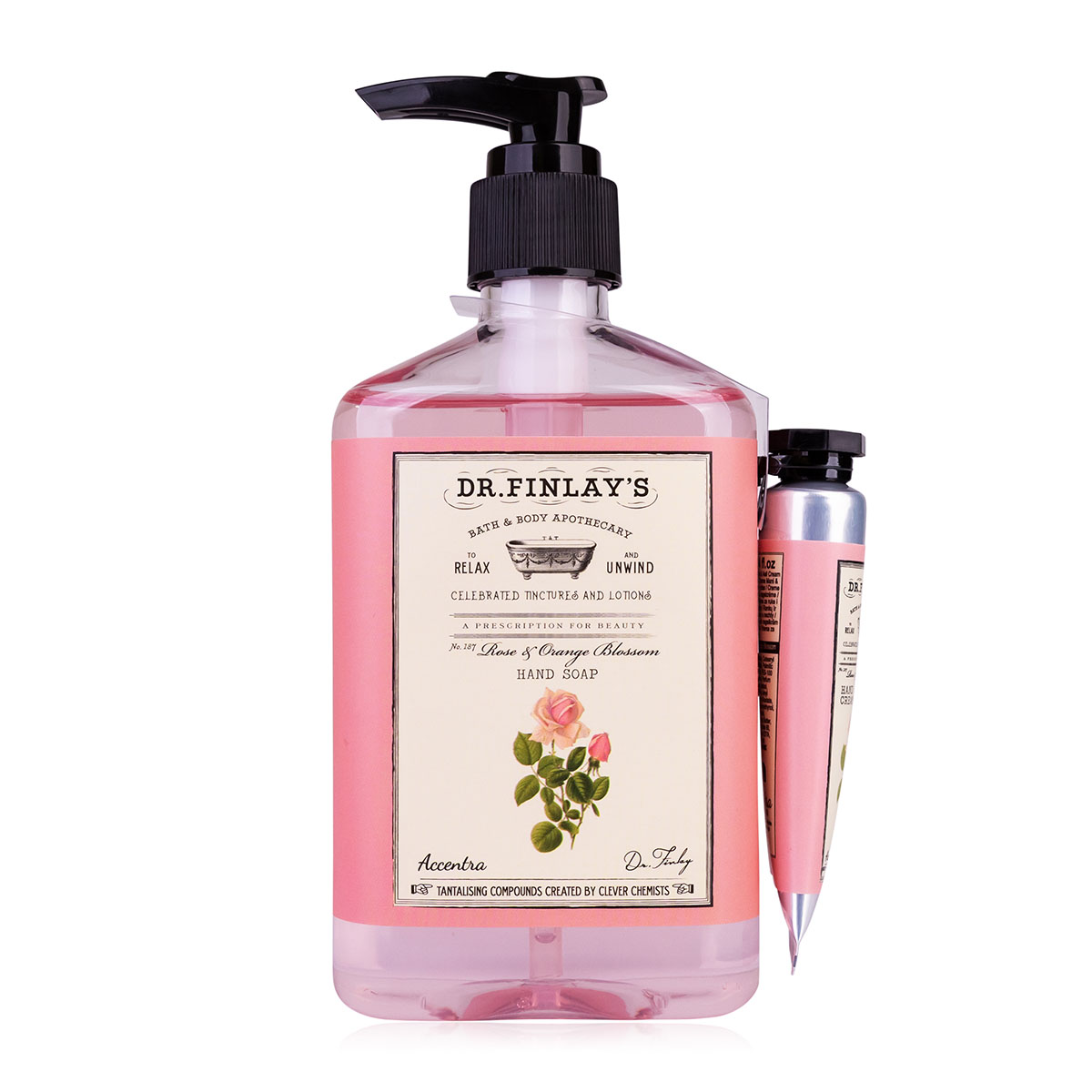 Kinkekomplekt Dr. Finlay's, Rose & Orange Blossom, Vedel käteseep 250ml + kätekreem 10ml