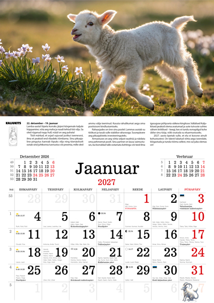 Lamba-aasta kalender horoskoopidega 2027