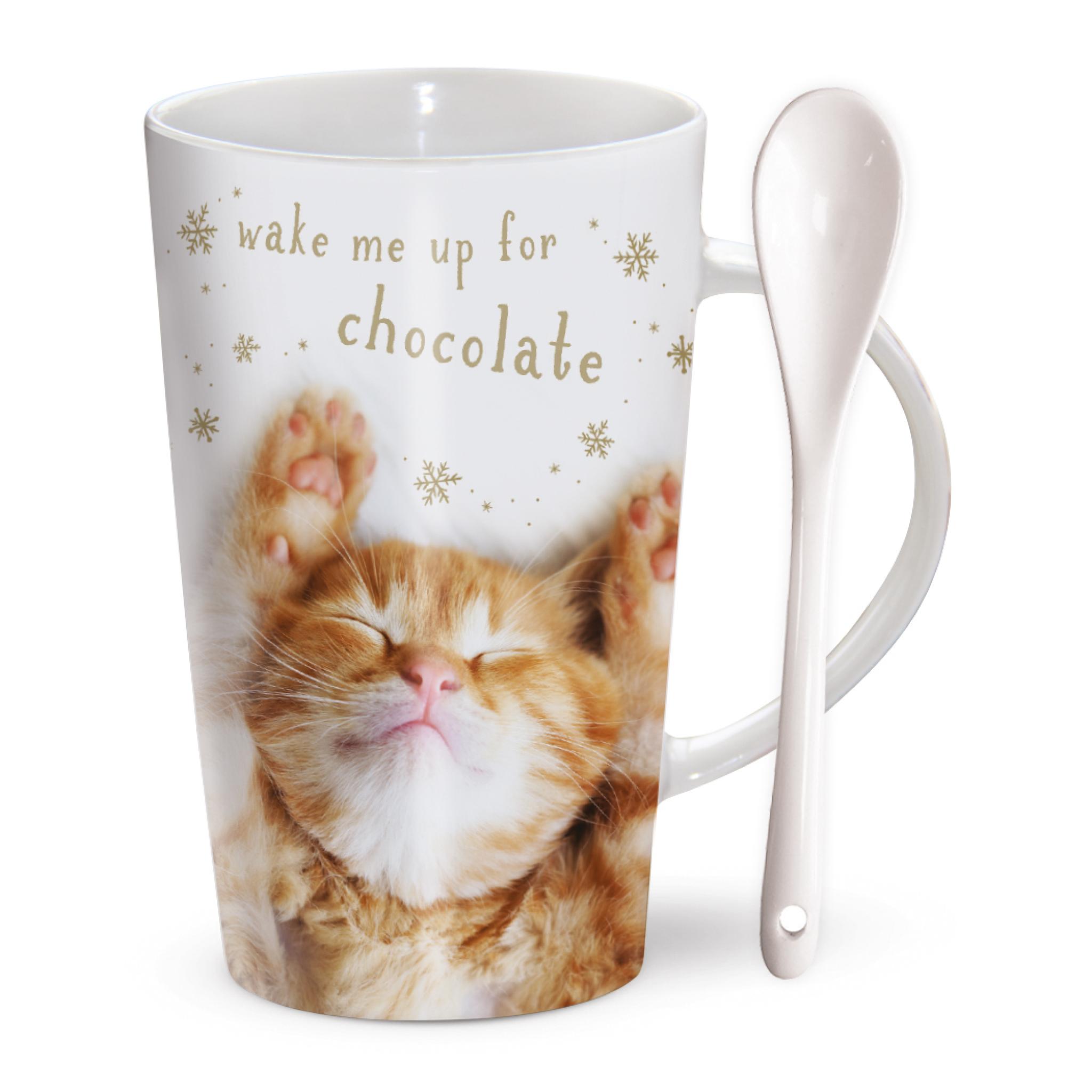 Latte kruus lusikaga, Wake Me Up, Orange Cat, 350ml