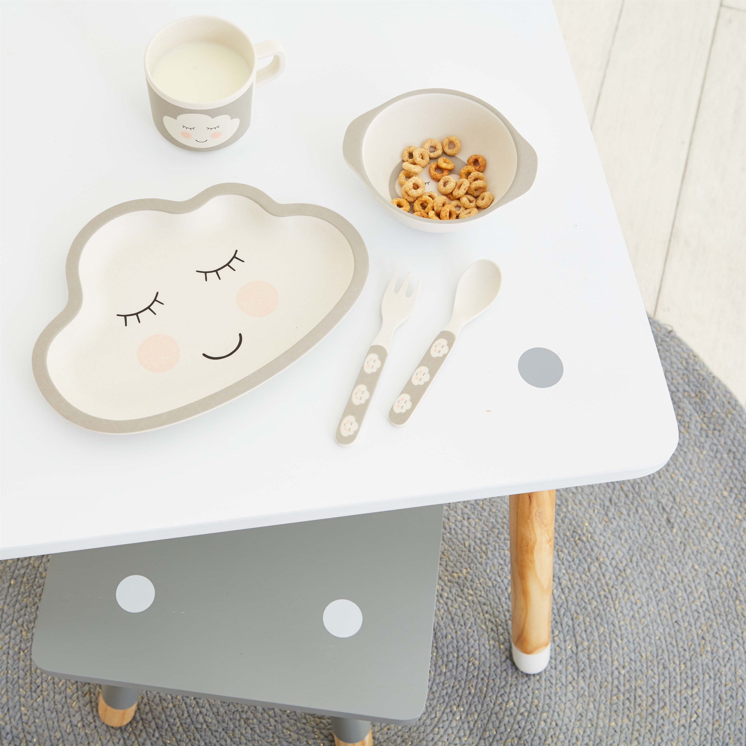 LASTE KAHVLI JA LUSIKA KOMPLEKT BAMBUSEST SWEET DREAMS CLOUD
