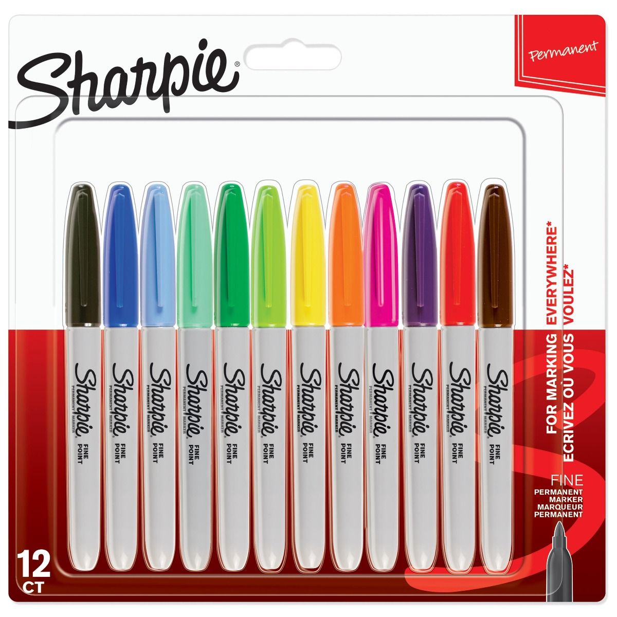 Marker permanent Sharpie, 12 värvi Fine