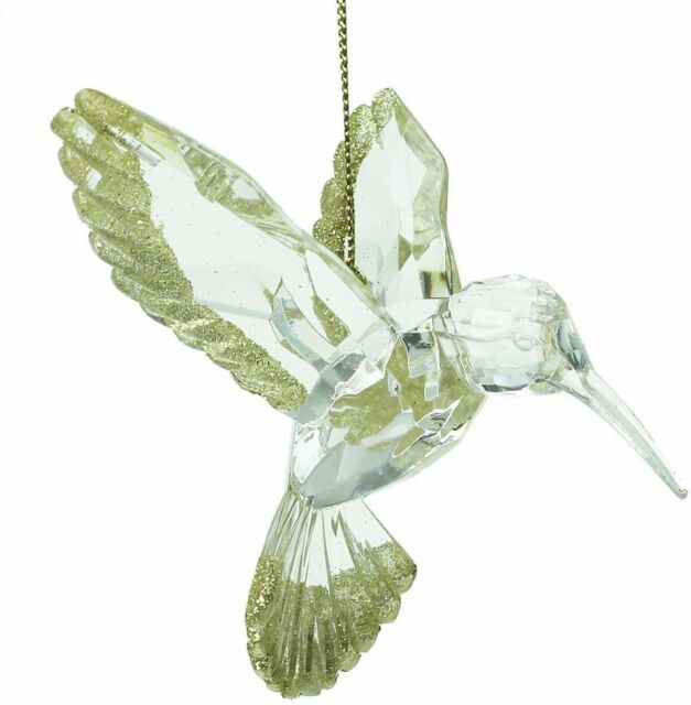 Rippuv kaunistus Acrylic Hummingbird, Clear/Gold Glitter