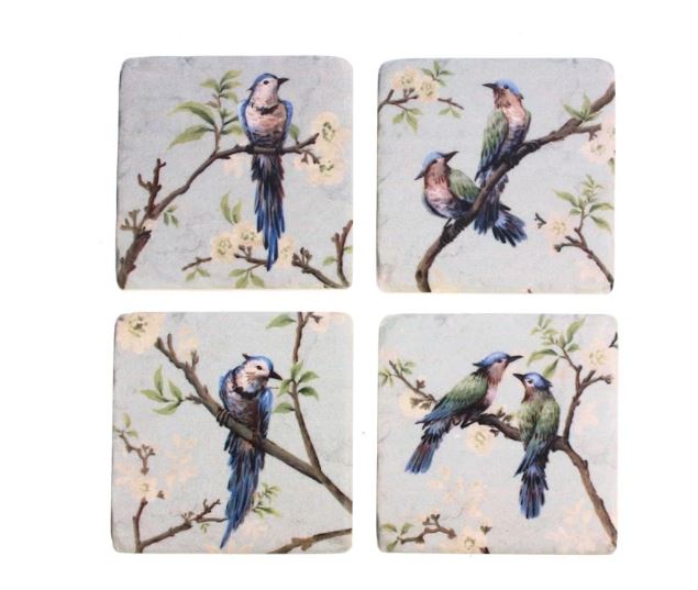 Klaasialuste komplekt Birds on Branch, 4tk