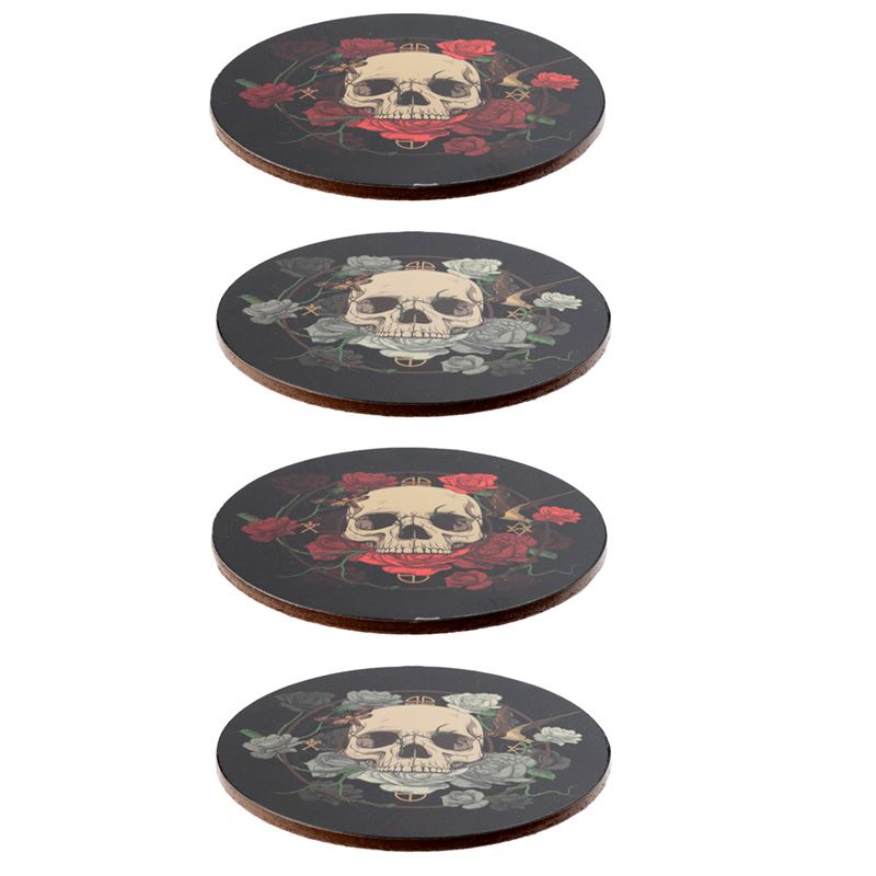 Klaasialuste komplekt pealuu, Skulls and Roses, 4tk