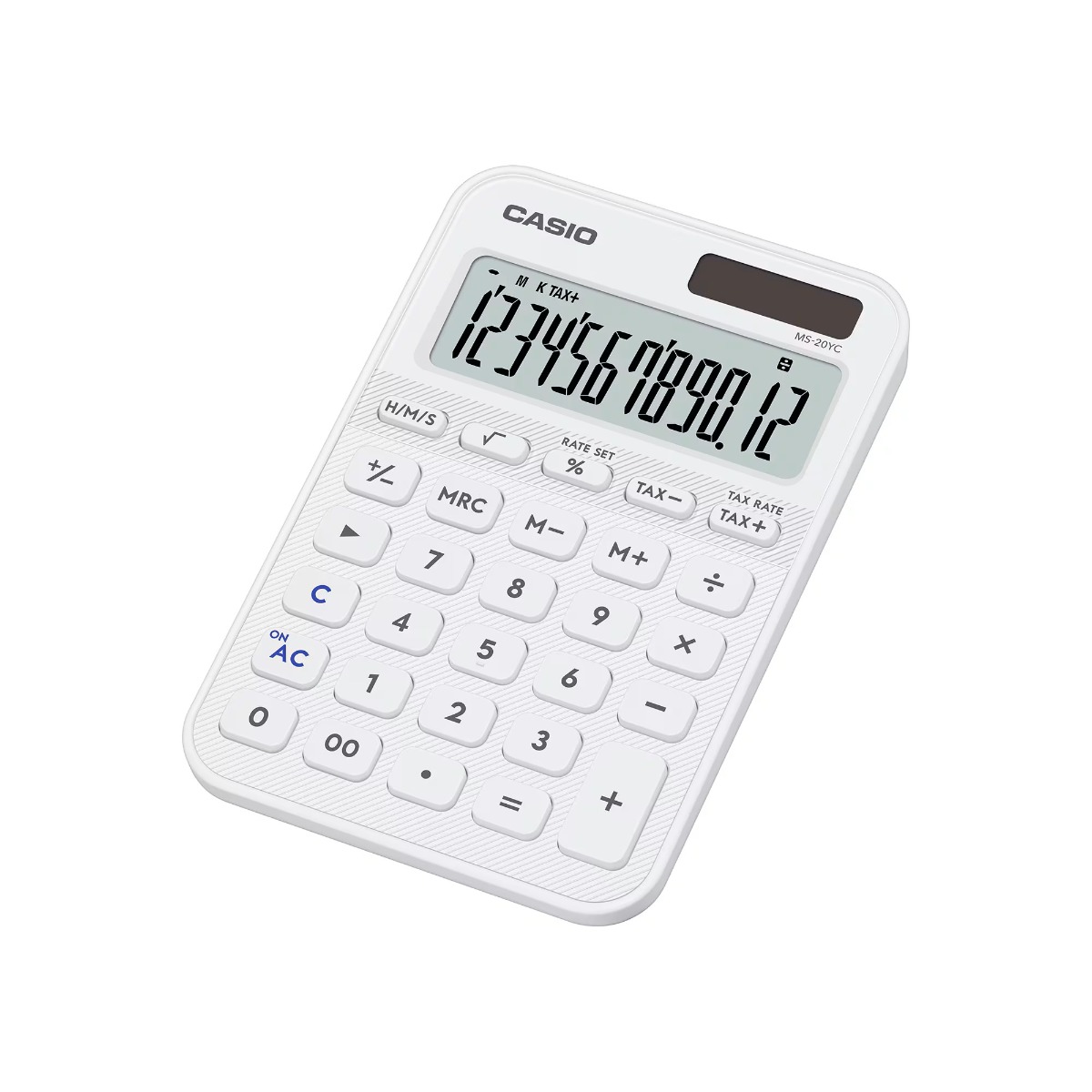 Lauakalkulaator Casio MS-20YC-WE valge - 12 kohaline, tava- ja päikesepatarei, 118gr, 18x101x155mm, Casio loogika