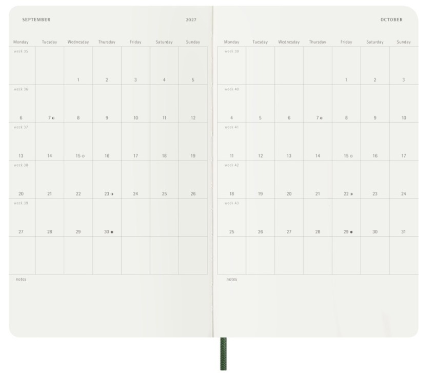 Moleskine 2026-27 18M Weekly Notebook Large Soft Cover, Myrtle Green