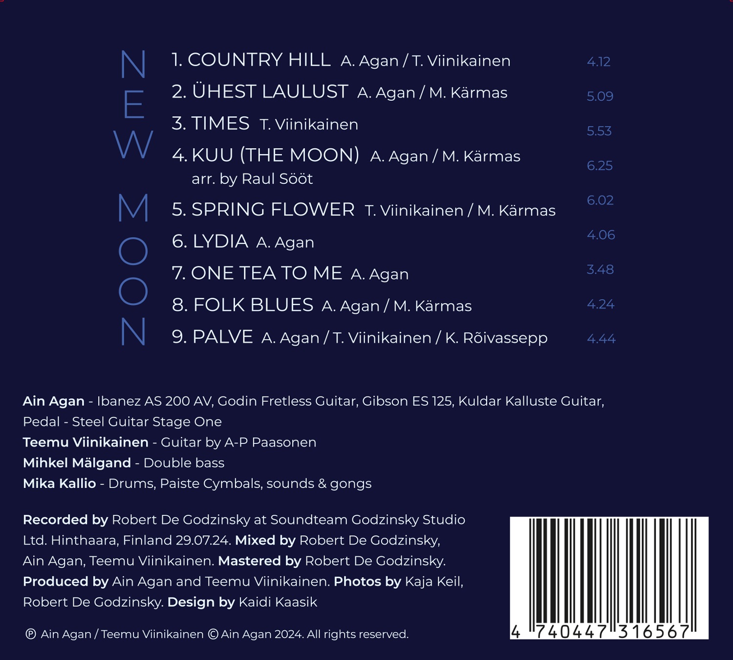 NEW MOON - A. Agan, M. Mälgand, T. Viinikainen, M.Kallio, K. Rõivassepp (2024) CD