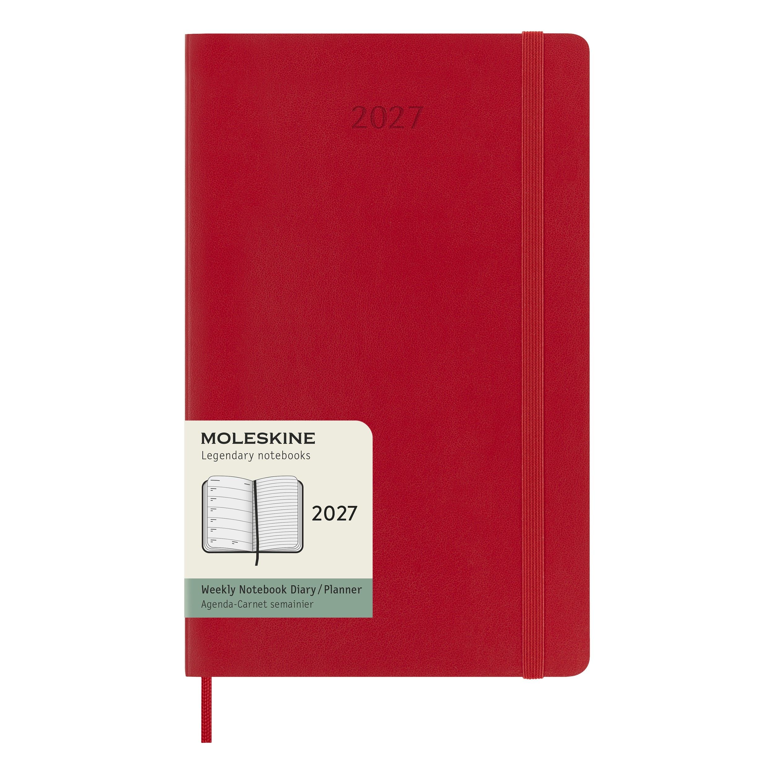 2027 Moleskine kalendermärkmik 12M Weekly Notebook Large, Red, Soft Cover