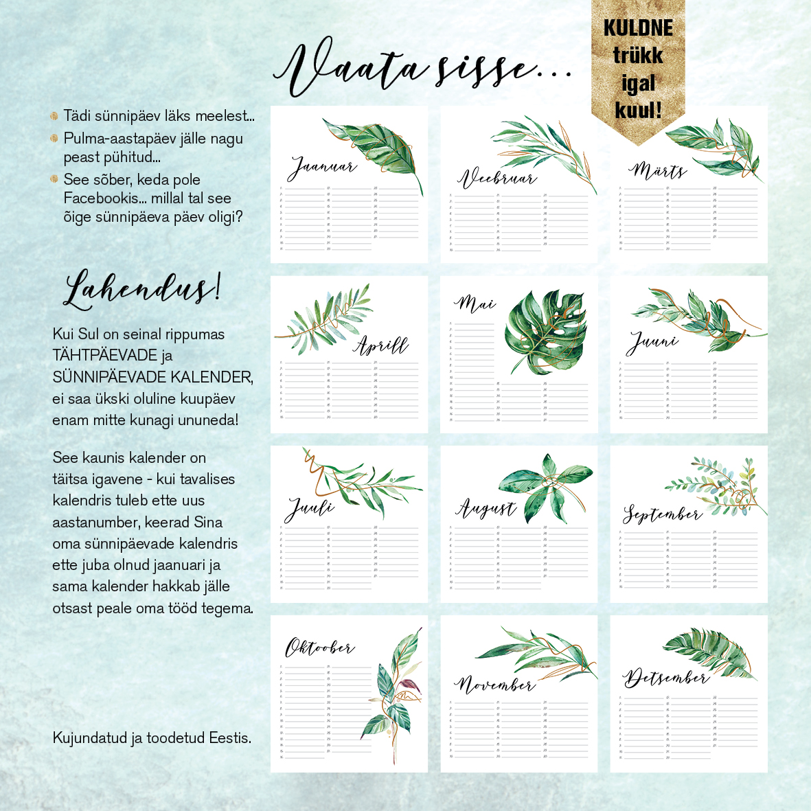 TÄHTPÄEVADE JA SÜNNIPÄEVADE KALENDER