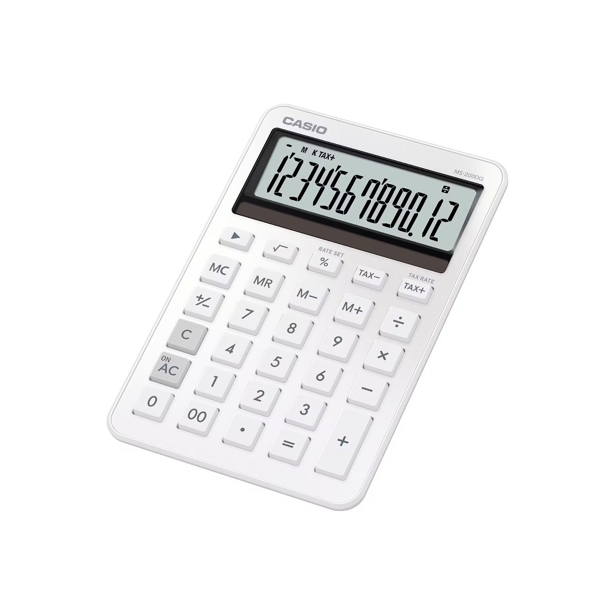 Lauakalkulaator Casio MS-200DQ-WH valge metall, 12-kohaline ekraan, tava- ja päikesepatarei, Casio loogika