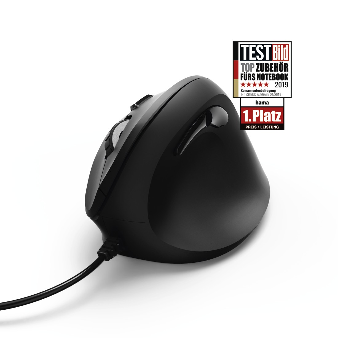 Hiir Hama EMC-500 Vertical Ergonomic Mouse, USB-kaabel, 6 Buttons, black/must ergonoomiline vertikaa