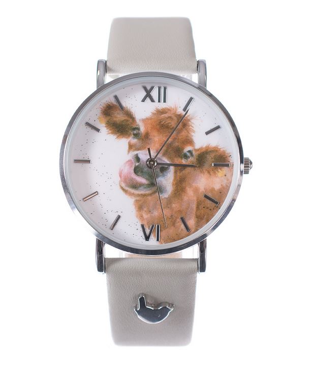 Wrendale käekell Cow Moooo, Grey Vegan Leather Strap