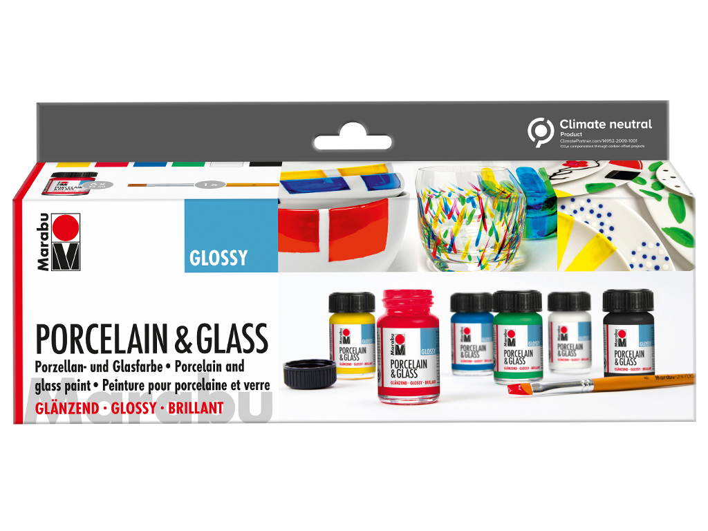 Portselani-ja klaasivärv Marabu Glossy 6x15ml+pintsel