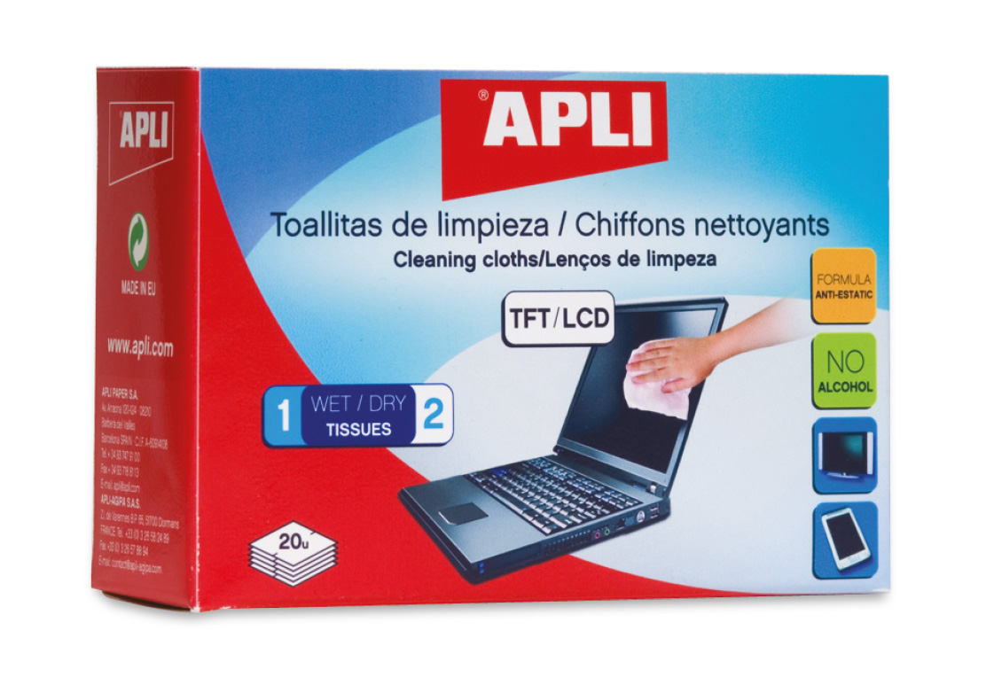 Puhastuslapid ekraanile, karbis 10komplekti (komplektis=kuiv+niiske lapp), APLI