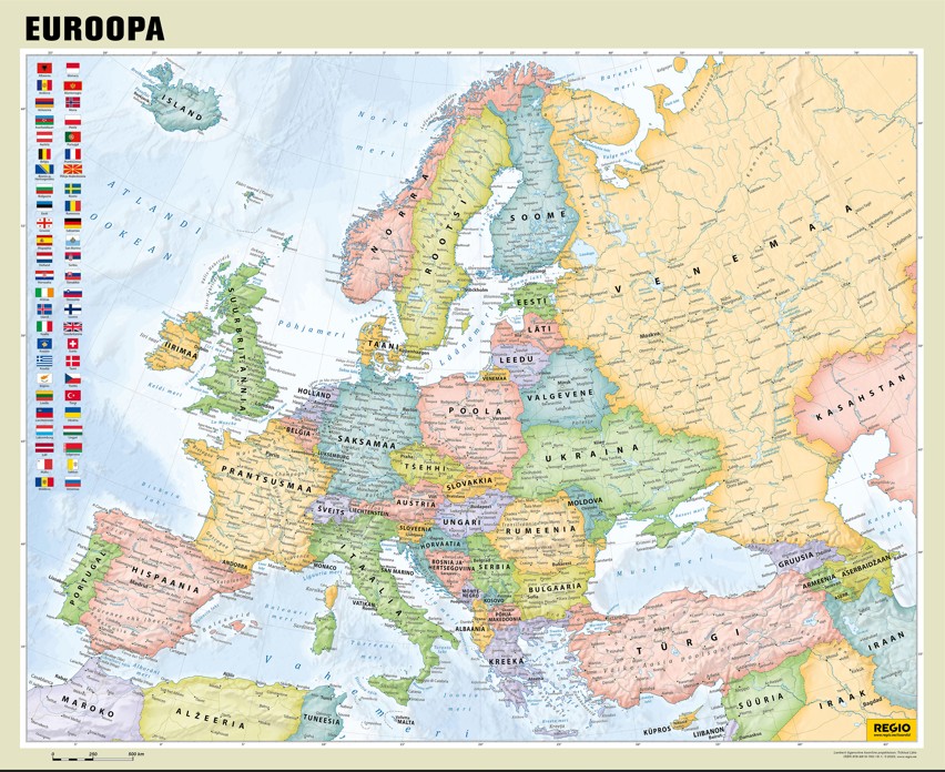 Regio Euroopa poliitiline seinakaart 80 x 65 cm