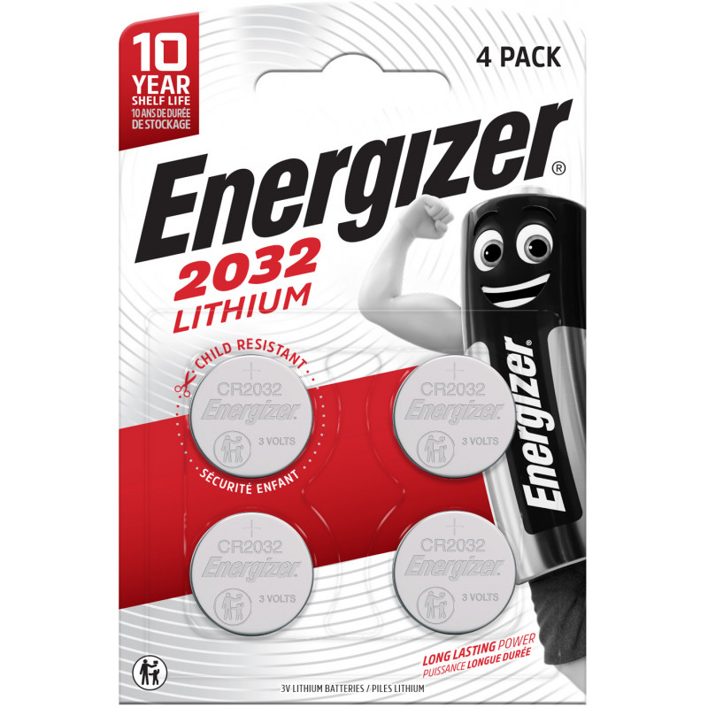 Patareid Energizer Lithium CR2032 BP4, pakis 4 patareid, 3V Lithium  220mAh diam 20mm h 3,2mm