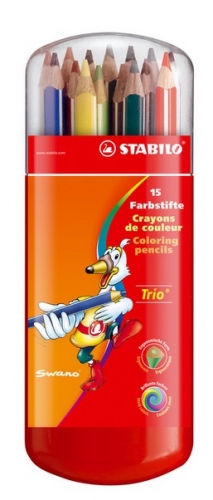 VÄRVIPLIIATSID STABILO TRIO, 15 VÄRVI PLASTIK KARBIS, KOLMEKANDILINE