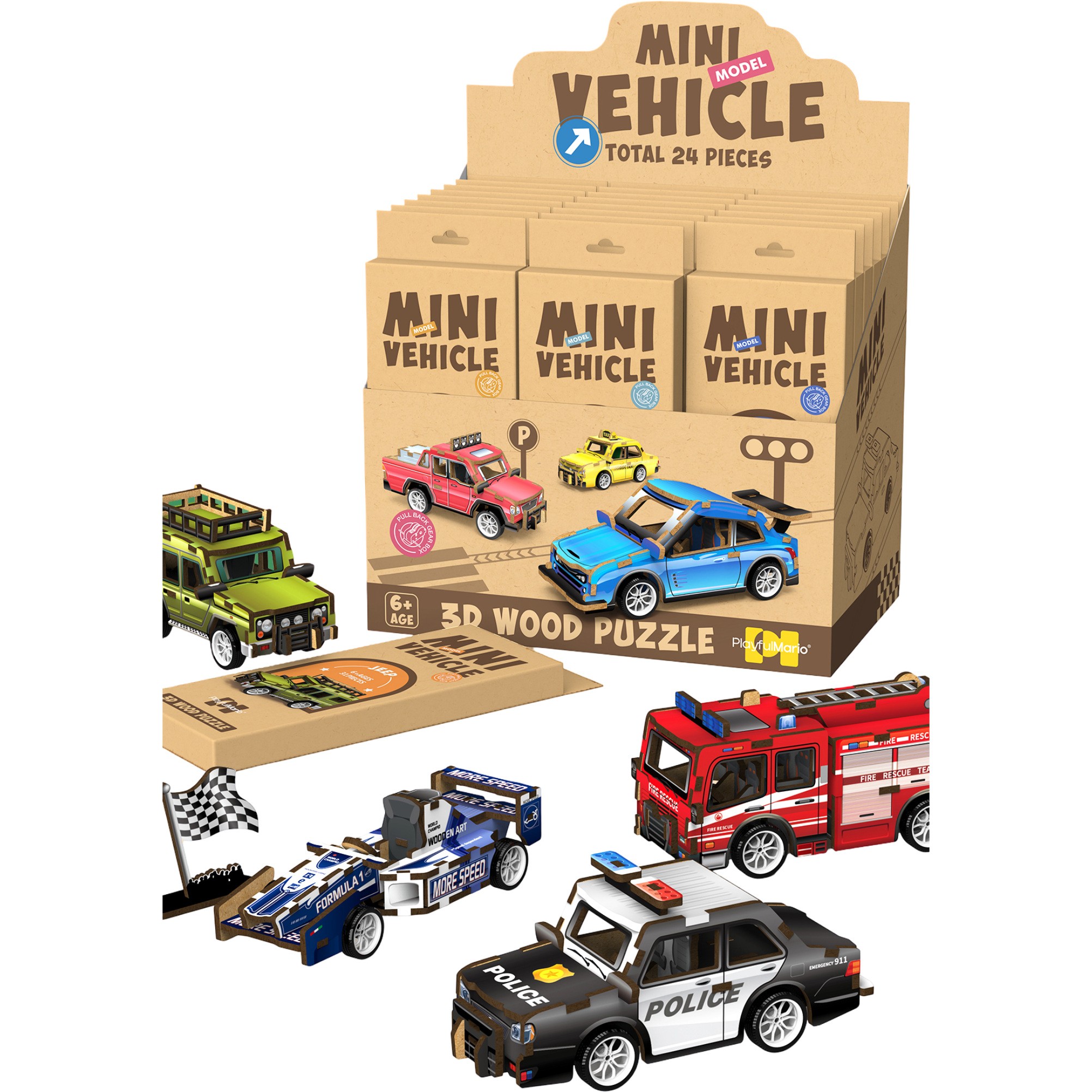 Puidust 3D puzzle sõidukid assortii