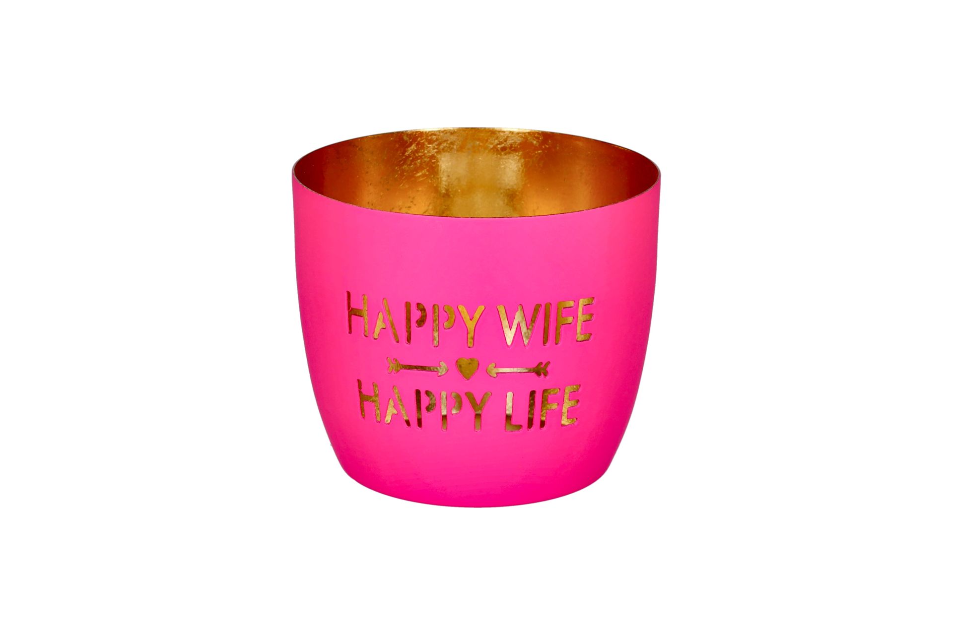 Küünlaalus Happy Wife, Happy Life, Hot Pink/Gold,  8,5cm