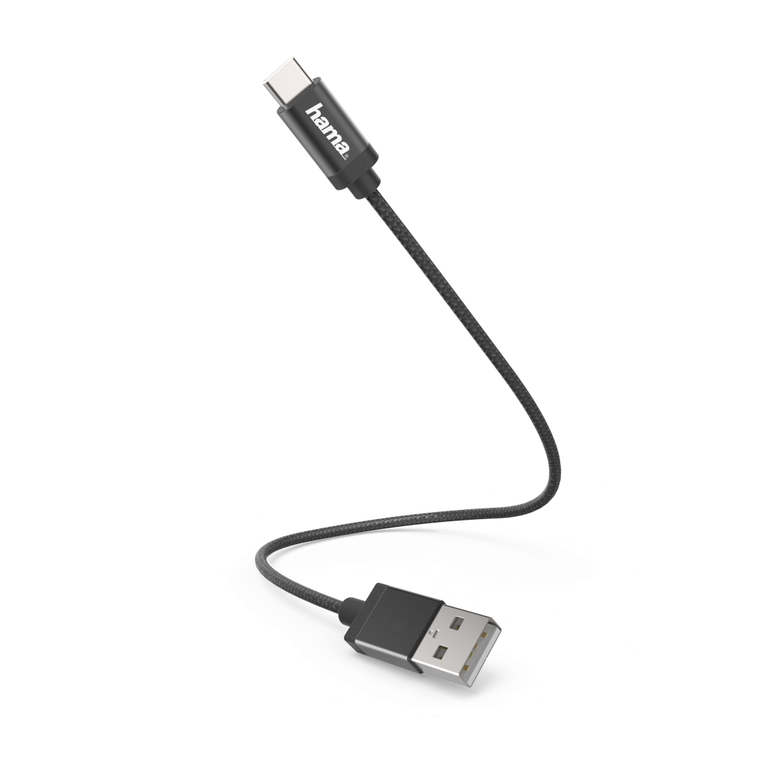 USB-kaabel USB-C USB-A 0.2m Hama USB-C Adapter Cable , tekstiilkate, USB2.0 max 480Mbps, must, 5V max 3A