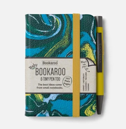 Taskumärkmik pastapliiatsiga Bookaroo, A7, Forest & Chartreuse Marble