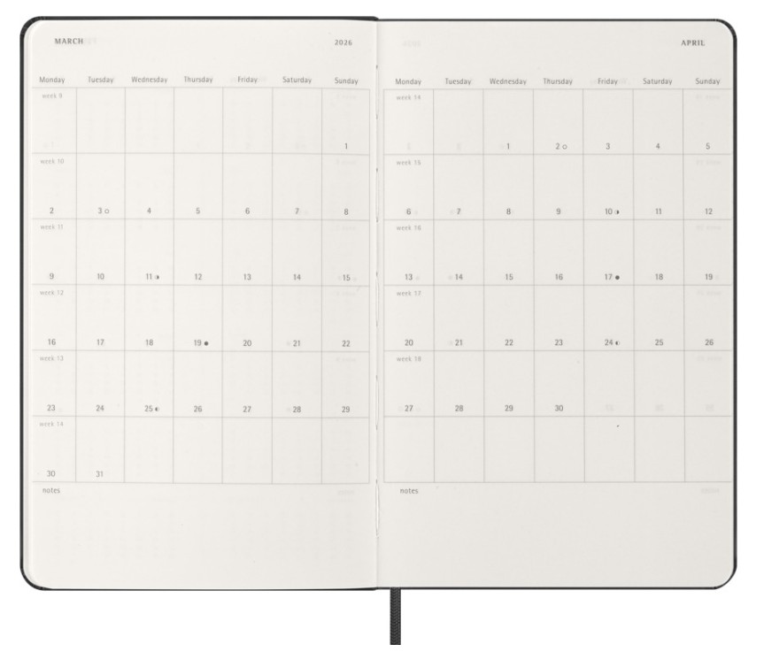 2026 Moleskine 12M Daily Large, Black, Hard Cover