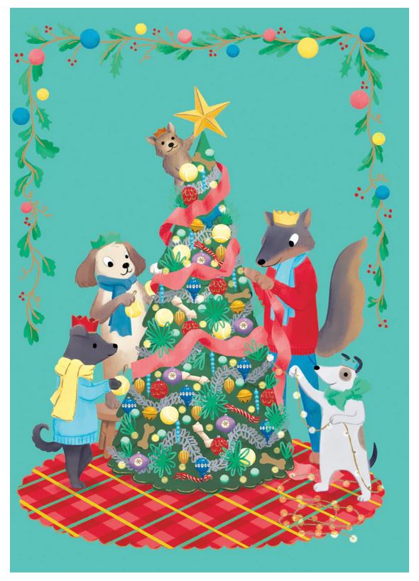 Jõulukaart Dogs Around The Christmas Tree