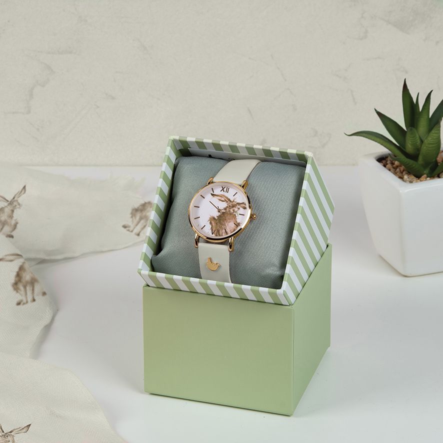 Wrendale käekell Hare-Brained, Green Leather Strap