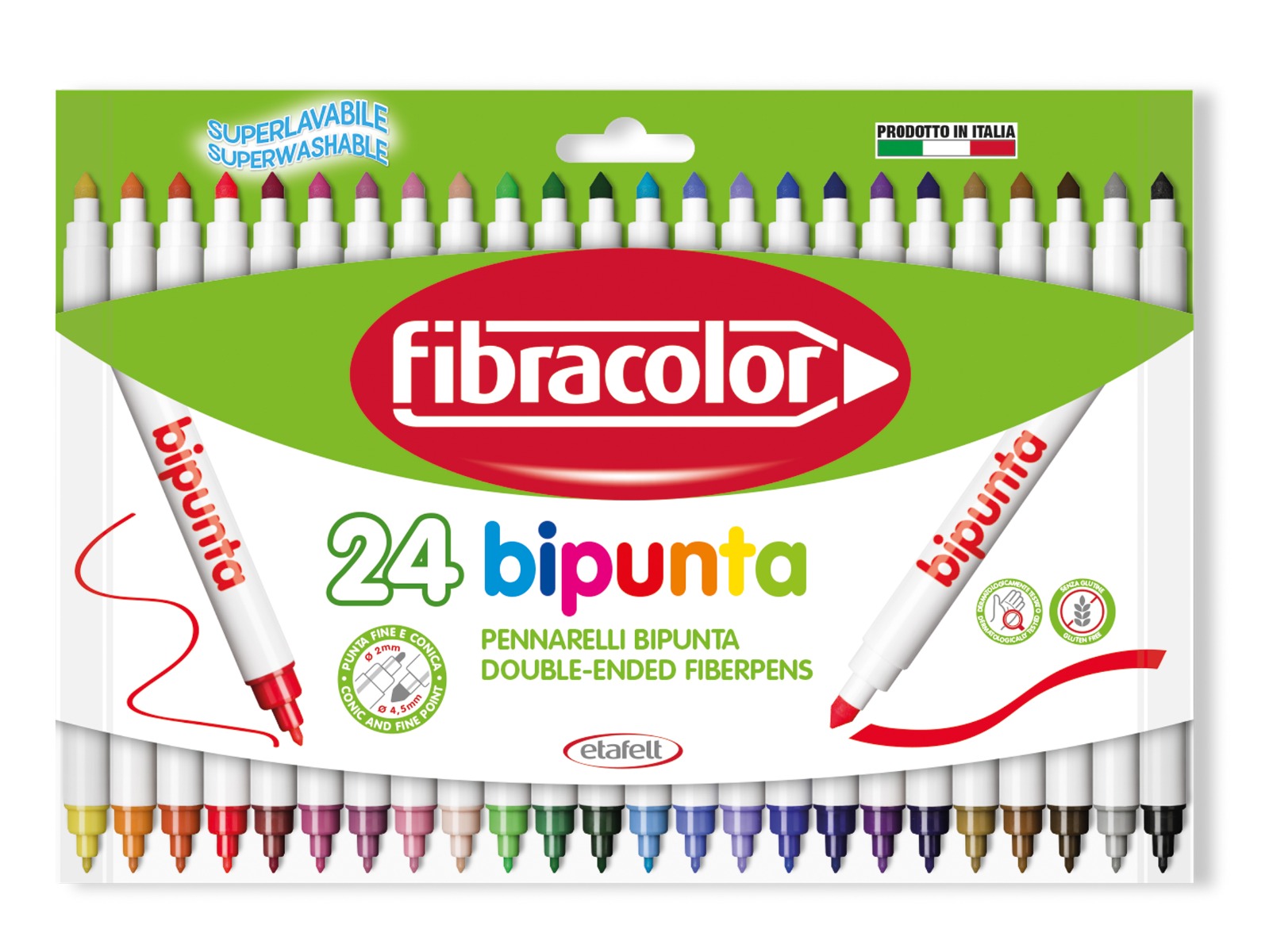 Viltpliiats Fibracolor Bipunta kaheotsaga 2 ja 4,5mm, 24 värvi