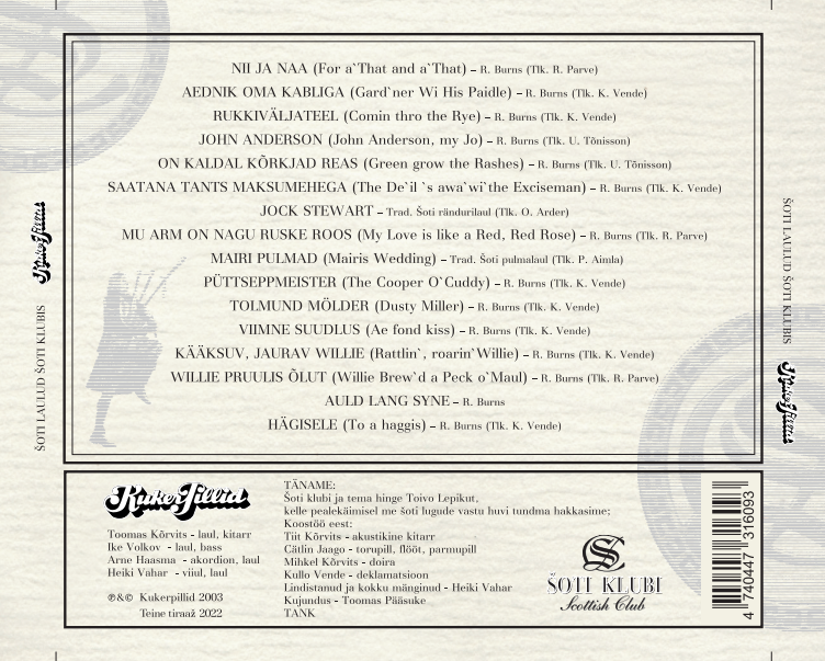 Kukerpillid-Šoti laulud Šoti klubis CD