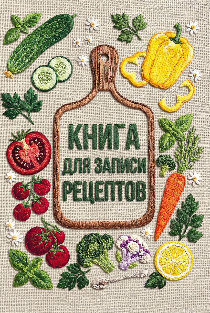 Книга для записи рецептов (А5, вышитые гладью овощи)