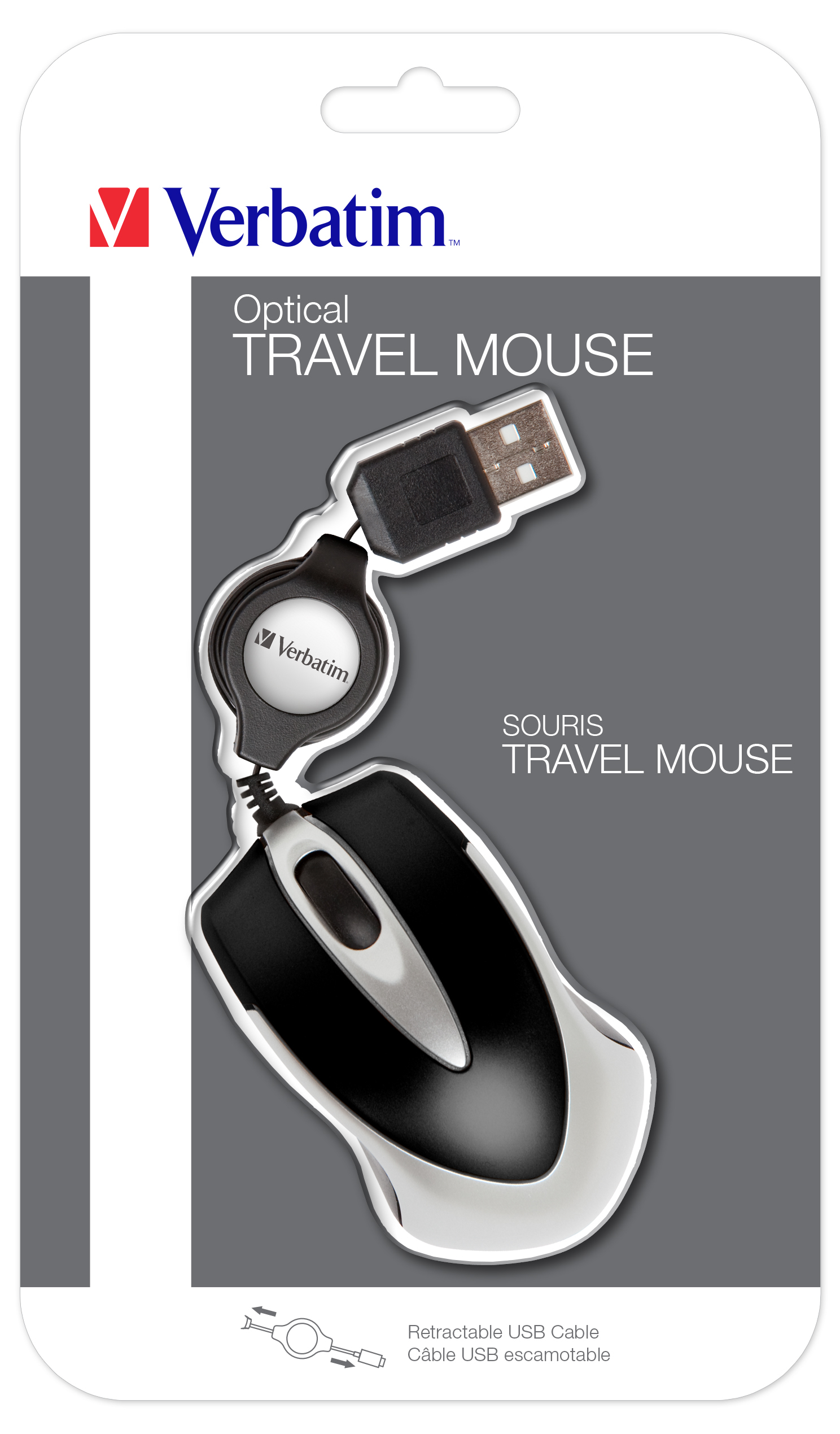 Hiir Verbatim Go Mini Travel Mouse, must/hõbe, kokkukeritav USB-kaabel, 1000dpi