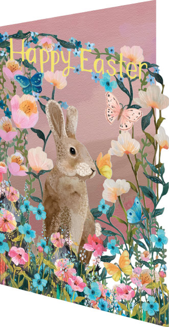 Lihavõttekaart Rabbit Amid Flowers, Lasercut