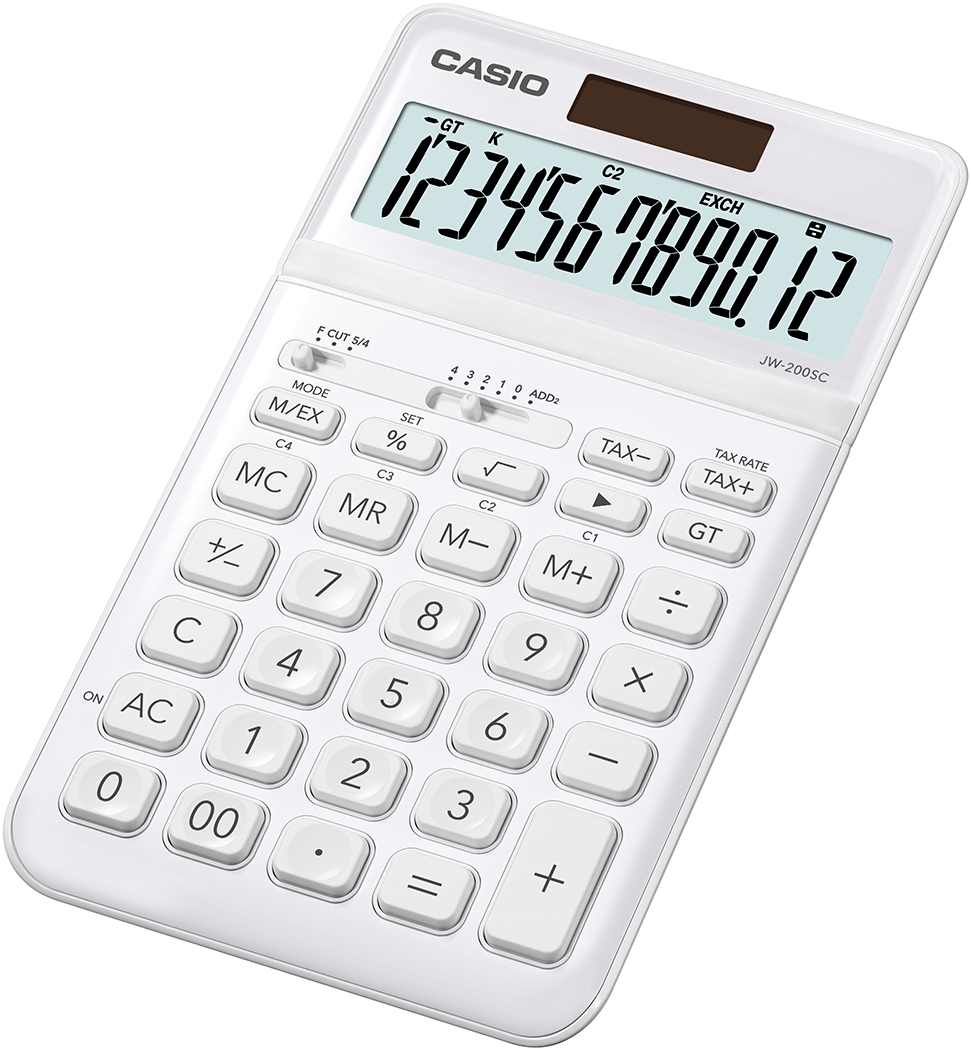 Lauakalkulaator Casio JW-200SC-WE White(valge) metall 12-kohaline, tava- ja päikesepatarei, 184x109x11mm, Casio loogika, LR1130