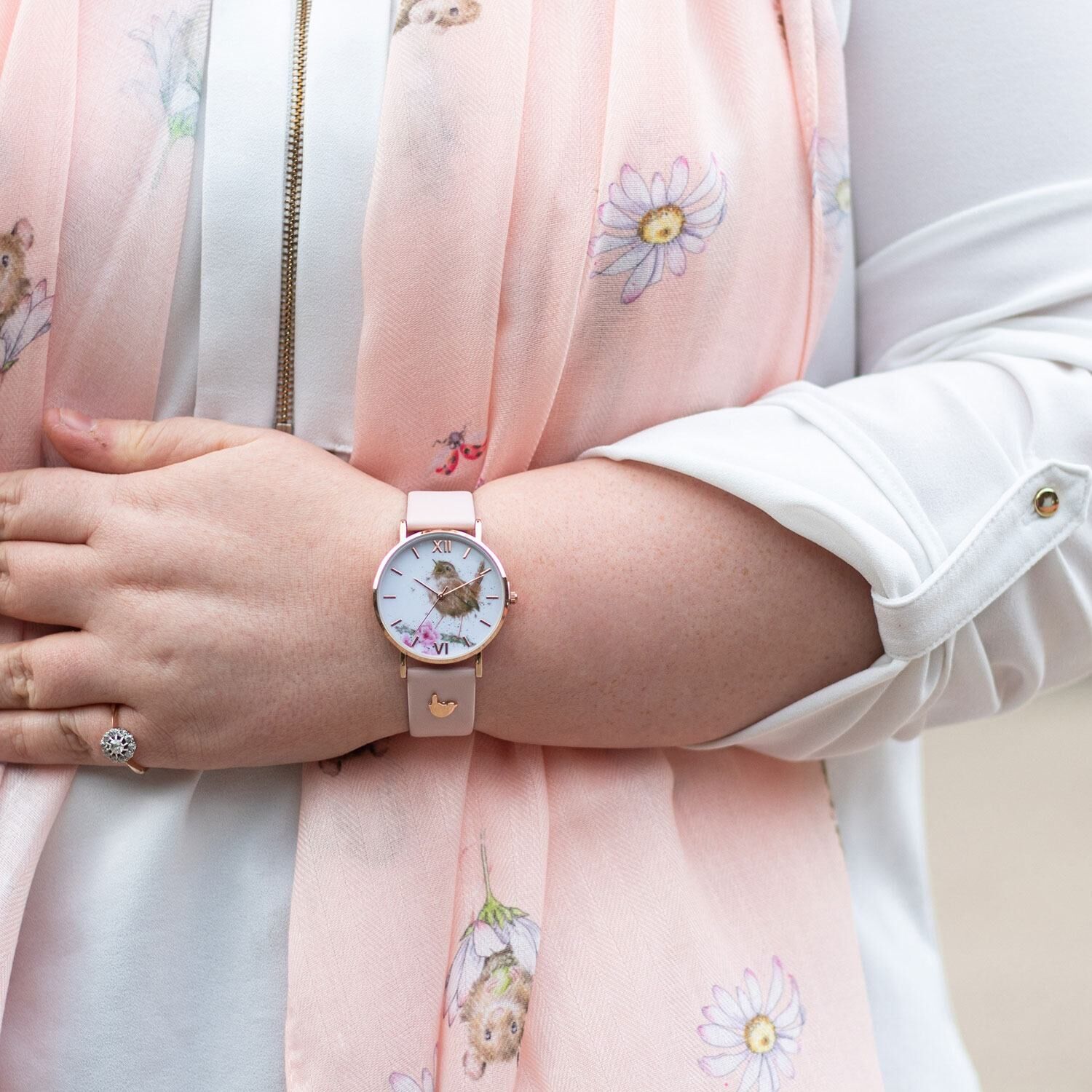 Wrendale käekell Little Tweets, Pink Vegan Leather Strap