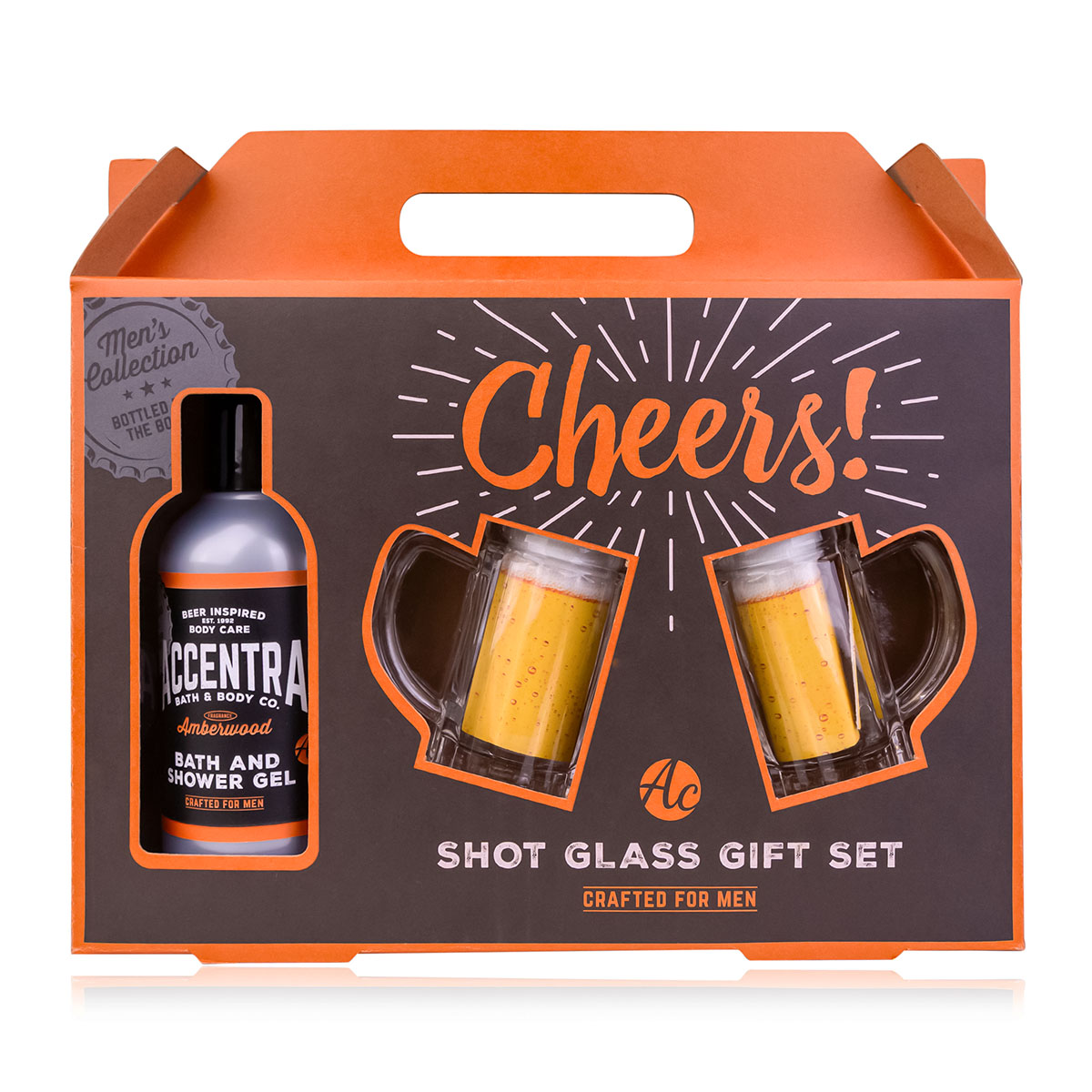 Kinkekomplekt Meestele Men's Collection, Vanni- ja Dušigeel 150ml, 2 x shotiklaasi Beer Mug