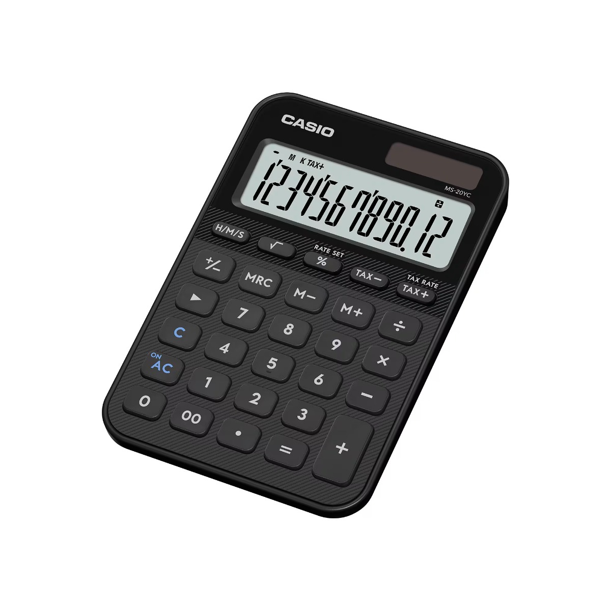 Lauakalkulaator Casio MS-20YC-BK must - 12 kohaline, tava- ja päikesepatarei, 118gr, 18x101x155mm, Casio loogika
