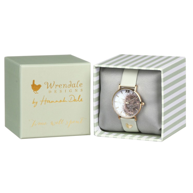 Wrendale käekell Hedgehog Awakening, Green Leather Strap